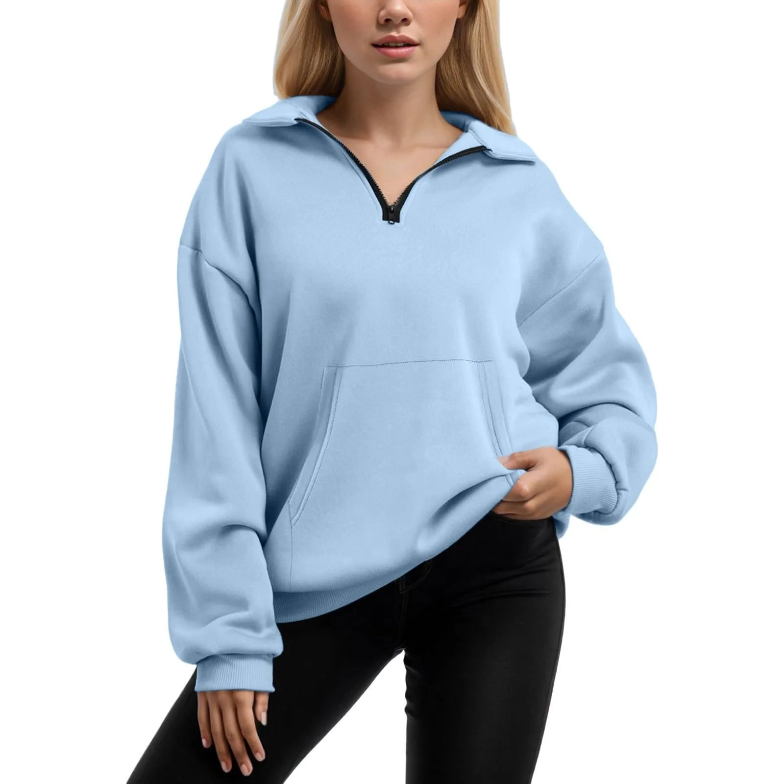 Милые женские свитшоты на молнии, с длинными рукавами, воротником, молнией на четверть, спортивные, свободного кроя, пуловеры, аккуратные, милые свитшоты, модные, стильные, фото №1