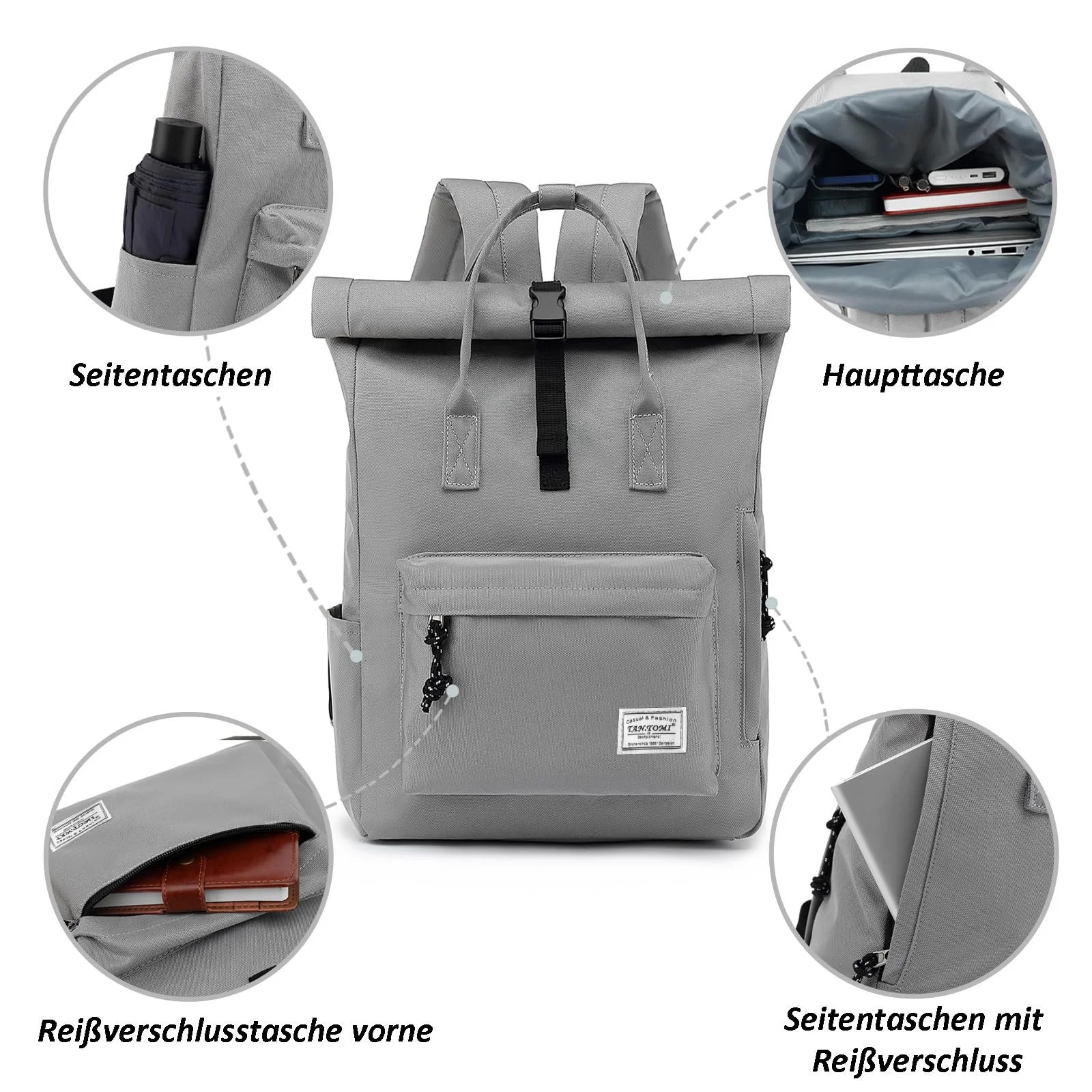 Рюкзак для ноутбука TANTOMI 15.6 Inch Rolltop Waterproof, фото №6 Рюкзак для ноутбука TANTOMI 15.6 Inch Rolltop Waterproof, фото №6