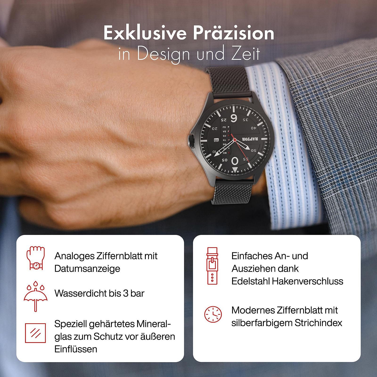 Годинник Raptor Smart Чоловічий Нержавіюча сталь Миланський ремінець Люмінофорні стрілки Дата Аналоговий Кварцовий RA20265, фото №3 Годинник Raptor Smart Чоловічий Нержавіюча сталь Миланський ремінець Люмінофорні стрілки Дата Аналоговий Кварцовий RA20265, фото №3