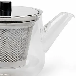 Чайник-заварник Скляний Bredemeijer 1.1 літра з фільтром з нержавіючої сталі та чорною дерев'яною підставкою synthetic.ua - Фото 1