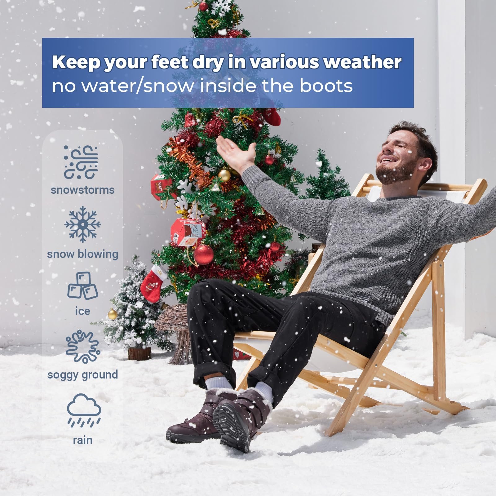 Ботинки FitVille Winter Winter Extra Wide Snow Boots Warm Lined Short Shaft Velcro Fastening Non-Slip Waterproof Outdoor, фото №4