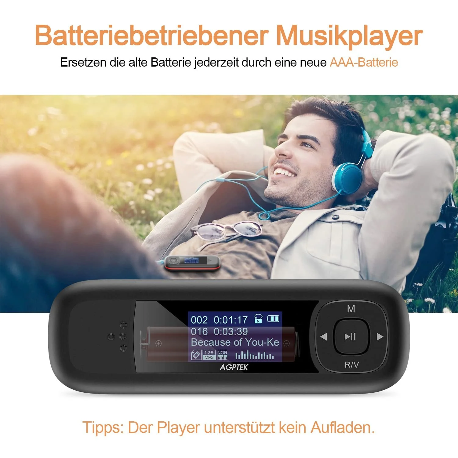 MP3 плеєр AGPTEK U3 8GB Чорний Червоний, фото №3