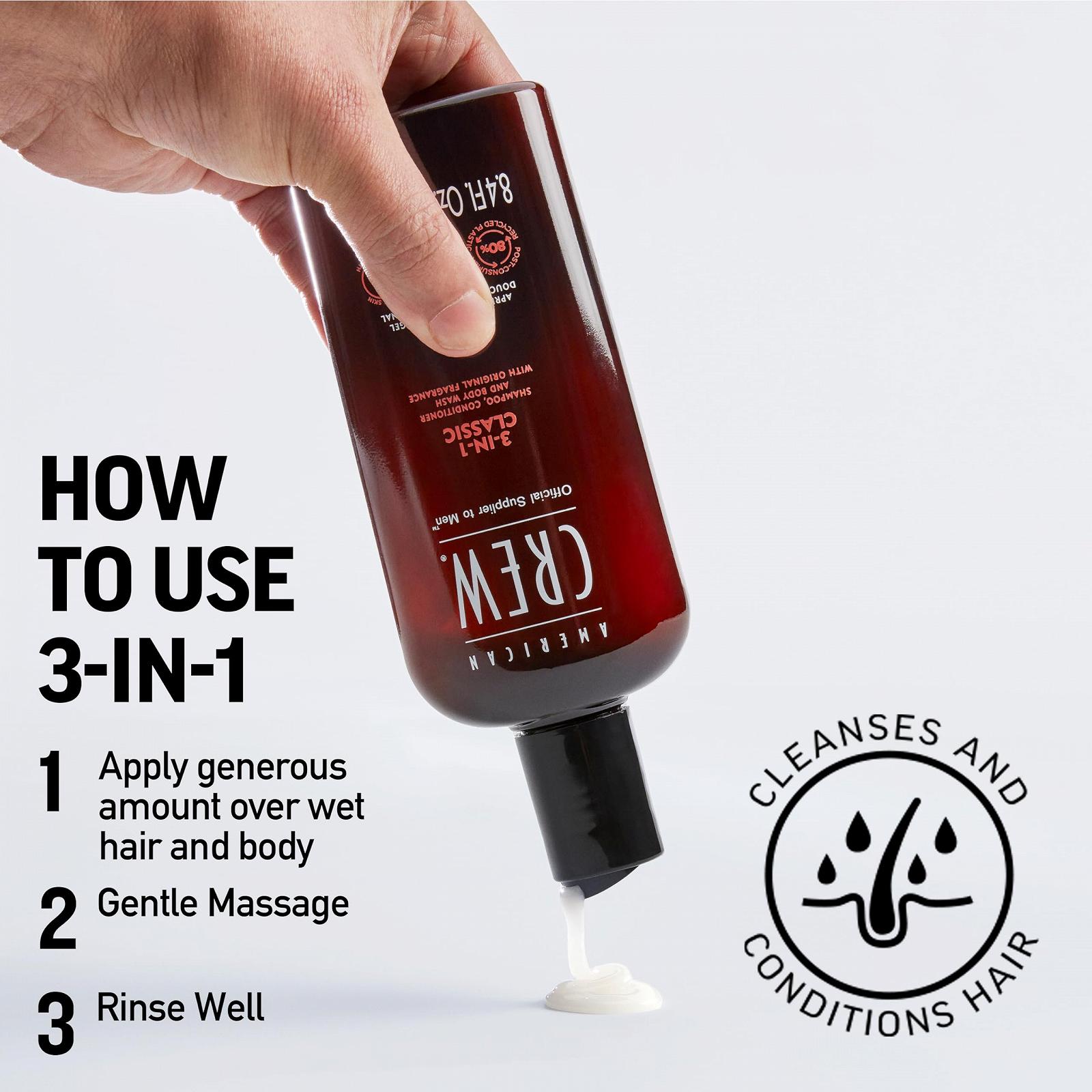 Шампунь, кондиционер и гель для душа 3-в-1 AMERICAN CREW для ежедневного очищения тела и волос для мужчин, 250 мл, фото №5