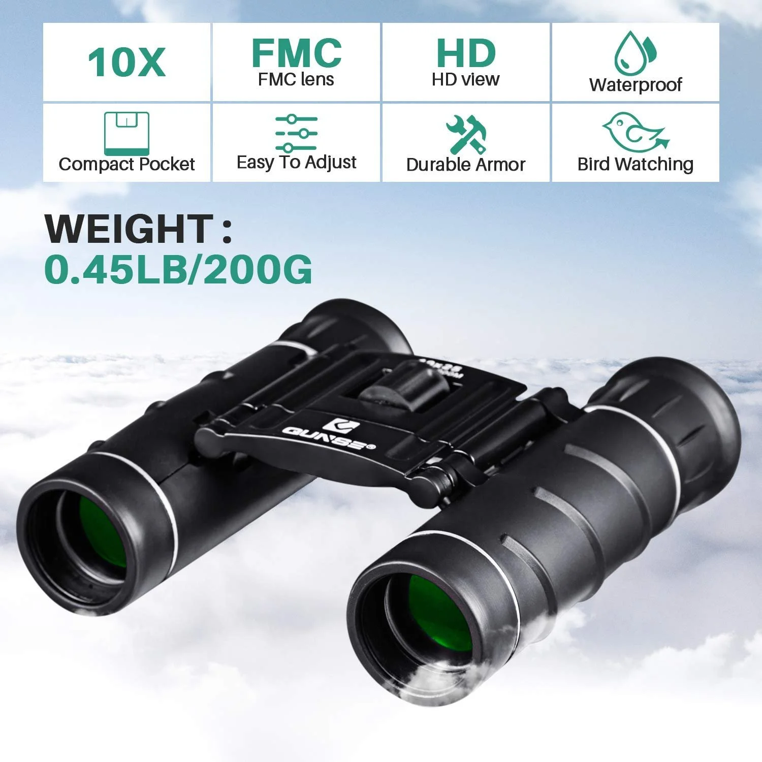 Бінокль QUNSE 10x25 компактний водонепроникний, фото №3