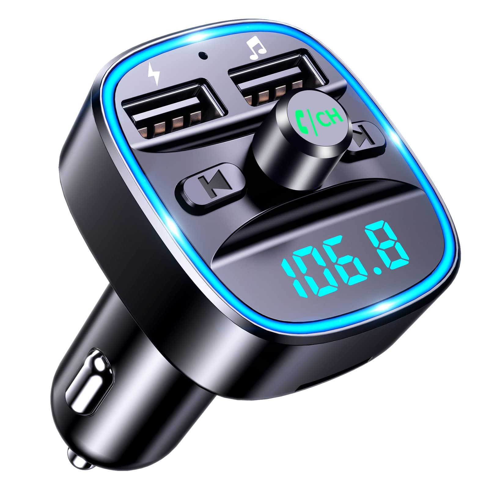 FM-трансмітер Bluetooth Mohard Адаптер Bluetooth для автомобіля Зарядний пристрій для автомобіля AV-адаптер з гучним зв'язком 2 USB порти (5V/2.4A & 1A) Підтримка USB-накопичувача та TF-карти Автомобільні підсилювачі потужності, фото №1