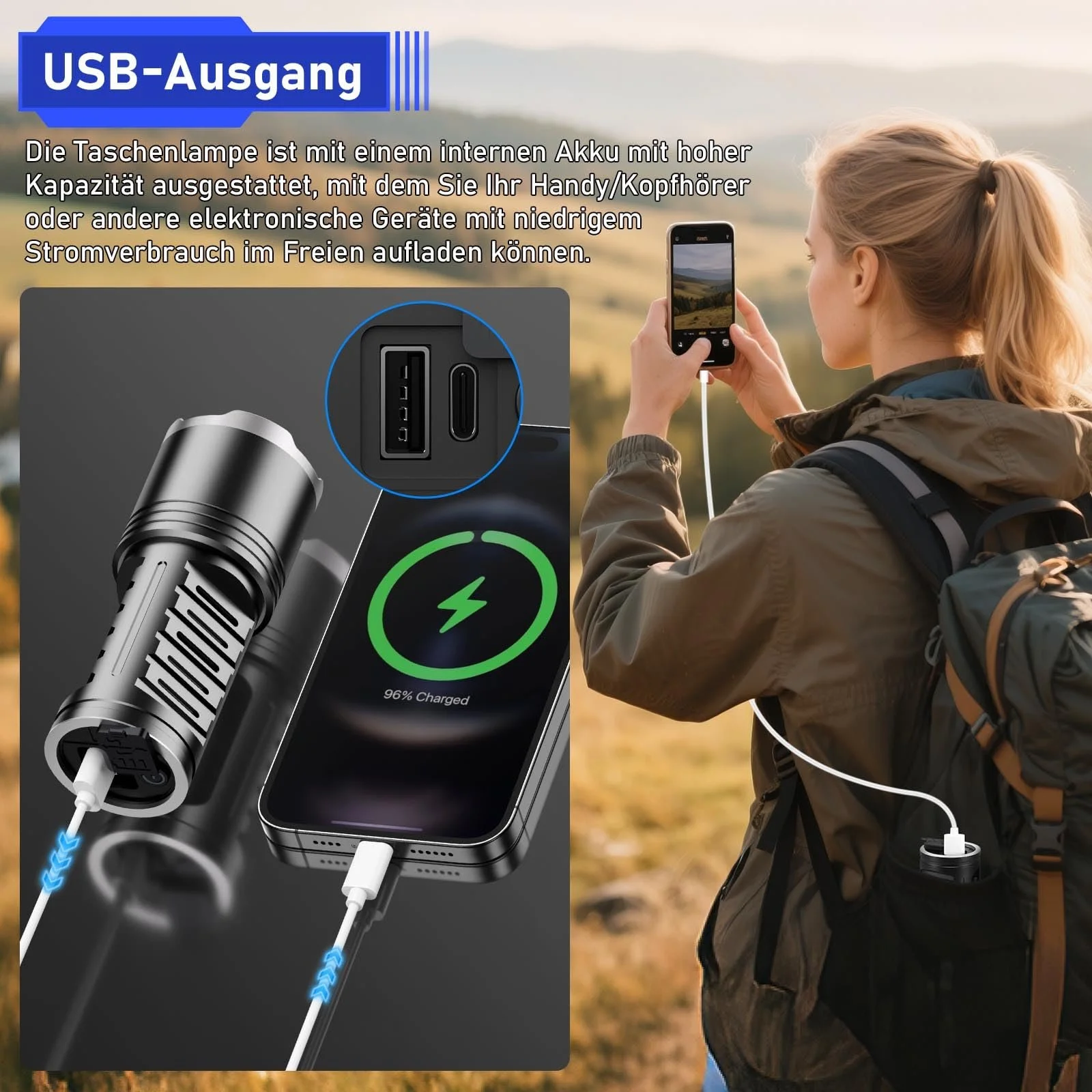 Ліхтар JAY-PARK LED Перезаряджуваний 500 000 Люмен з Акумулятором 10800 мАг та РК-індикатором Рівня Заряду Акумулятораого Туризму, фото №6