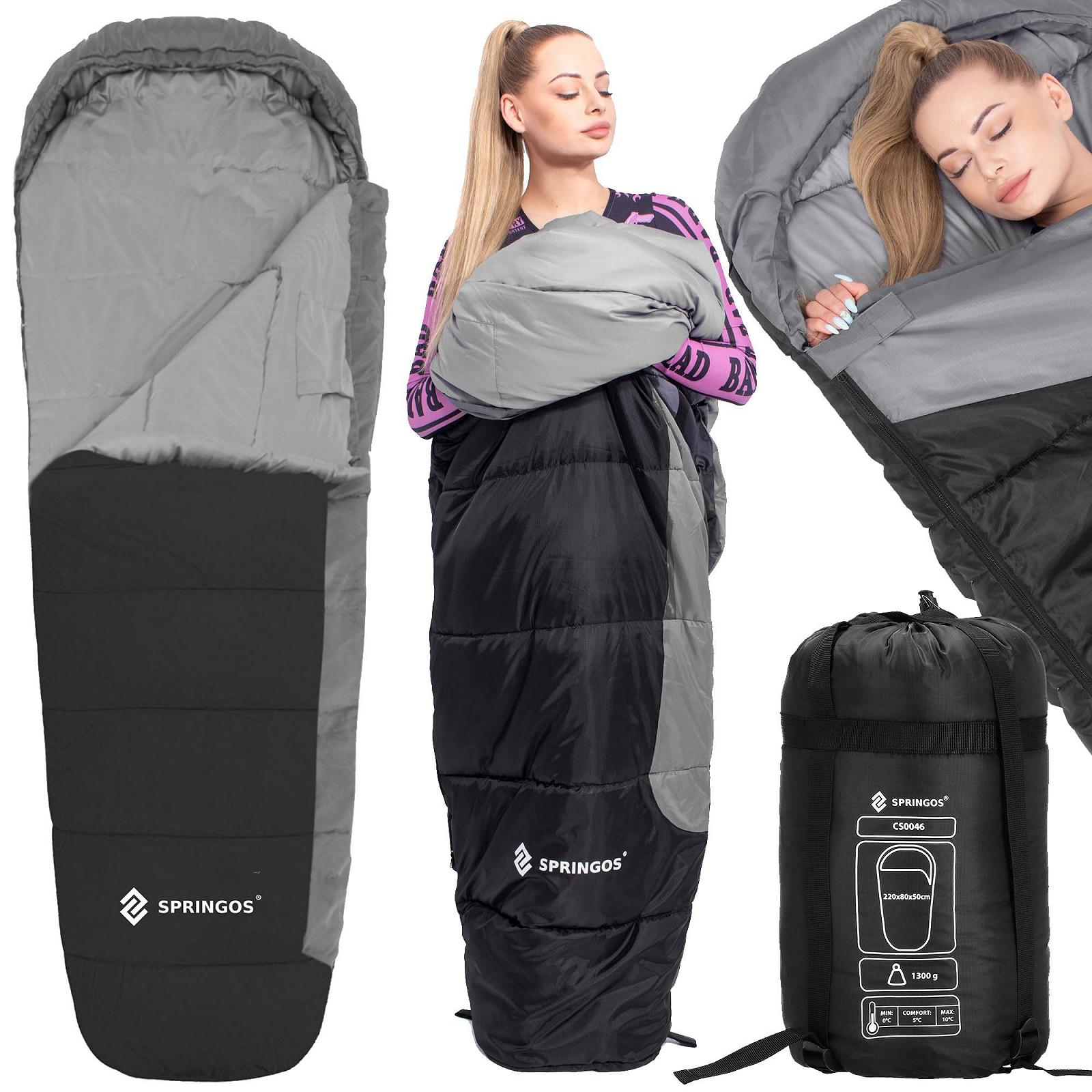 Спальный мешок SPRINGOS Mummy 220 x 80 см, черный-серый, фото №2