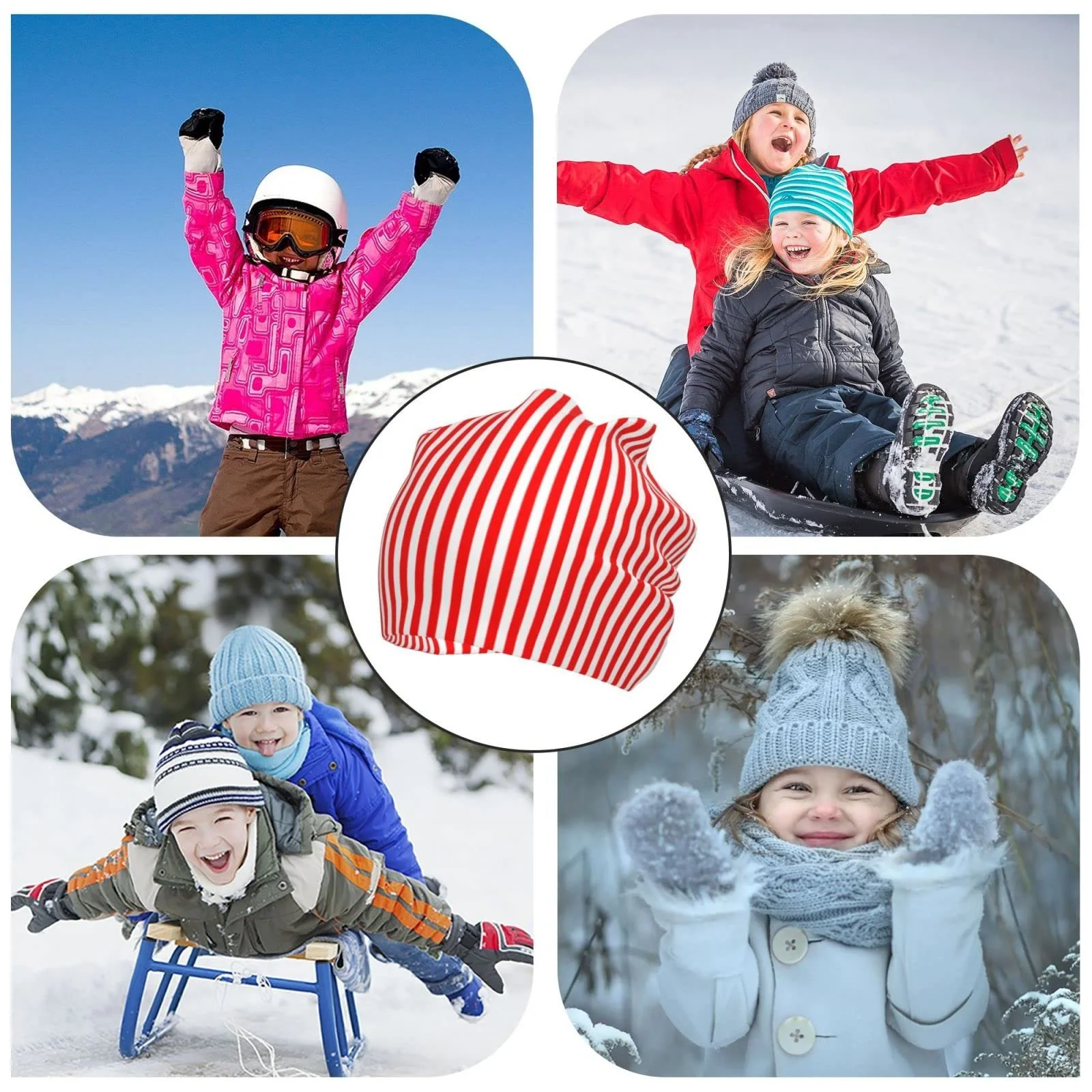 Шапка LOUJIN В'язана в червоно-білу вертикальну смужку для хлопчиків, для підлітків, One Size, фото №8