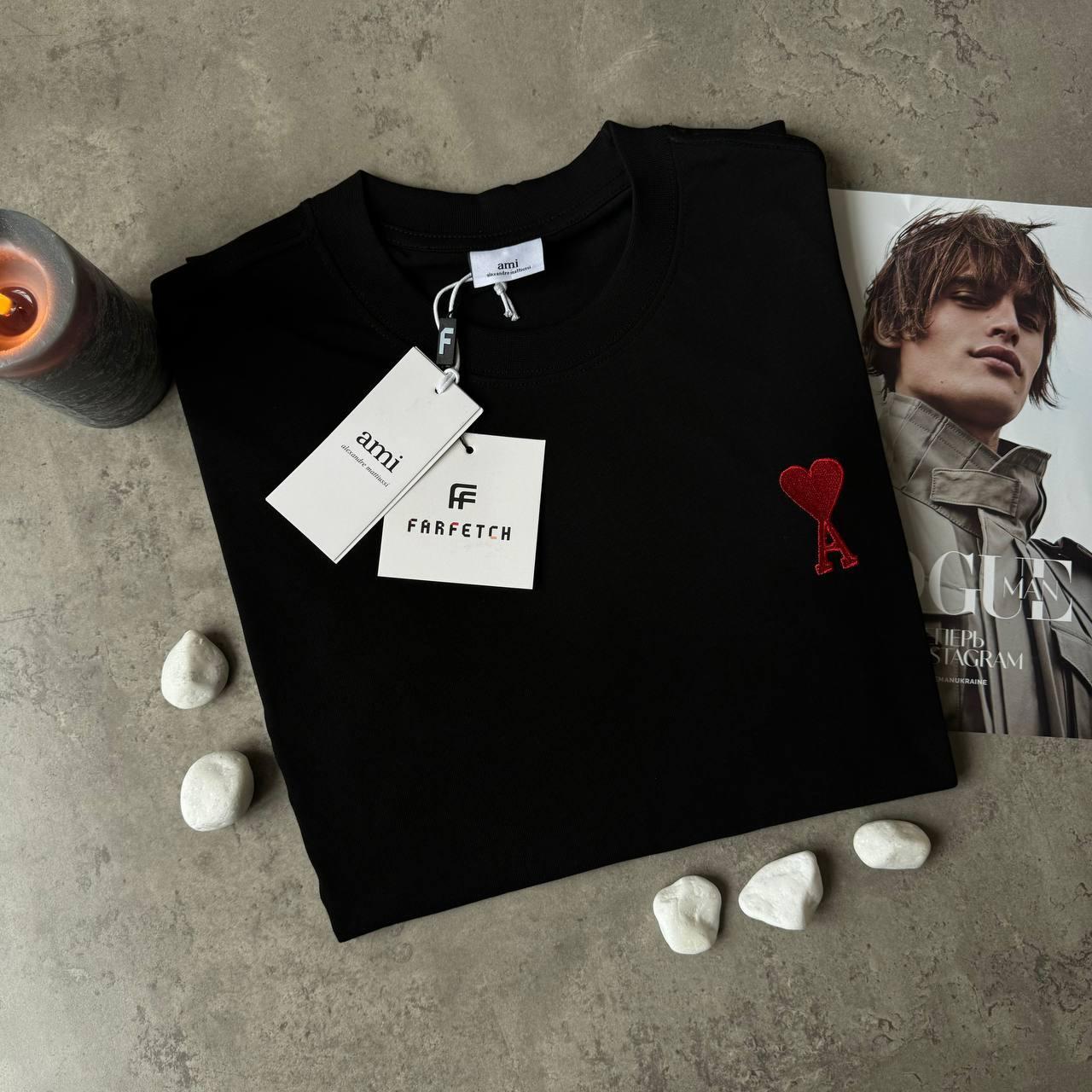 Мужская черная футболка Ami брендовая люксовая ами, фото №5 Мужская черная футболка Ami брендовая люксовая ами, фото №5