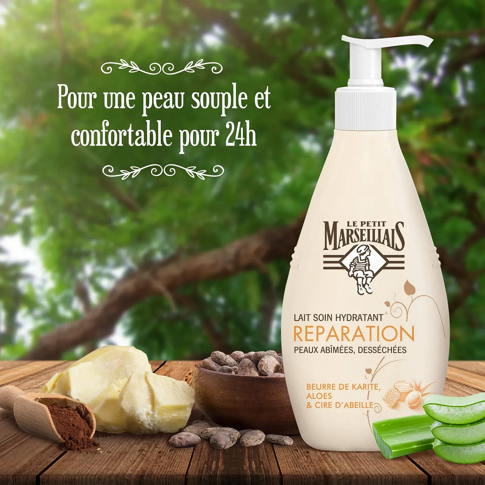 Молочко для тіла Le Petit Marseillais Відновлювальне Масло Ши Віск Бджолиний Алое Помпа 250 мл (3 шт), фото №7