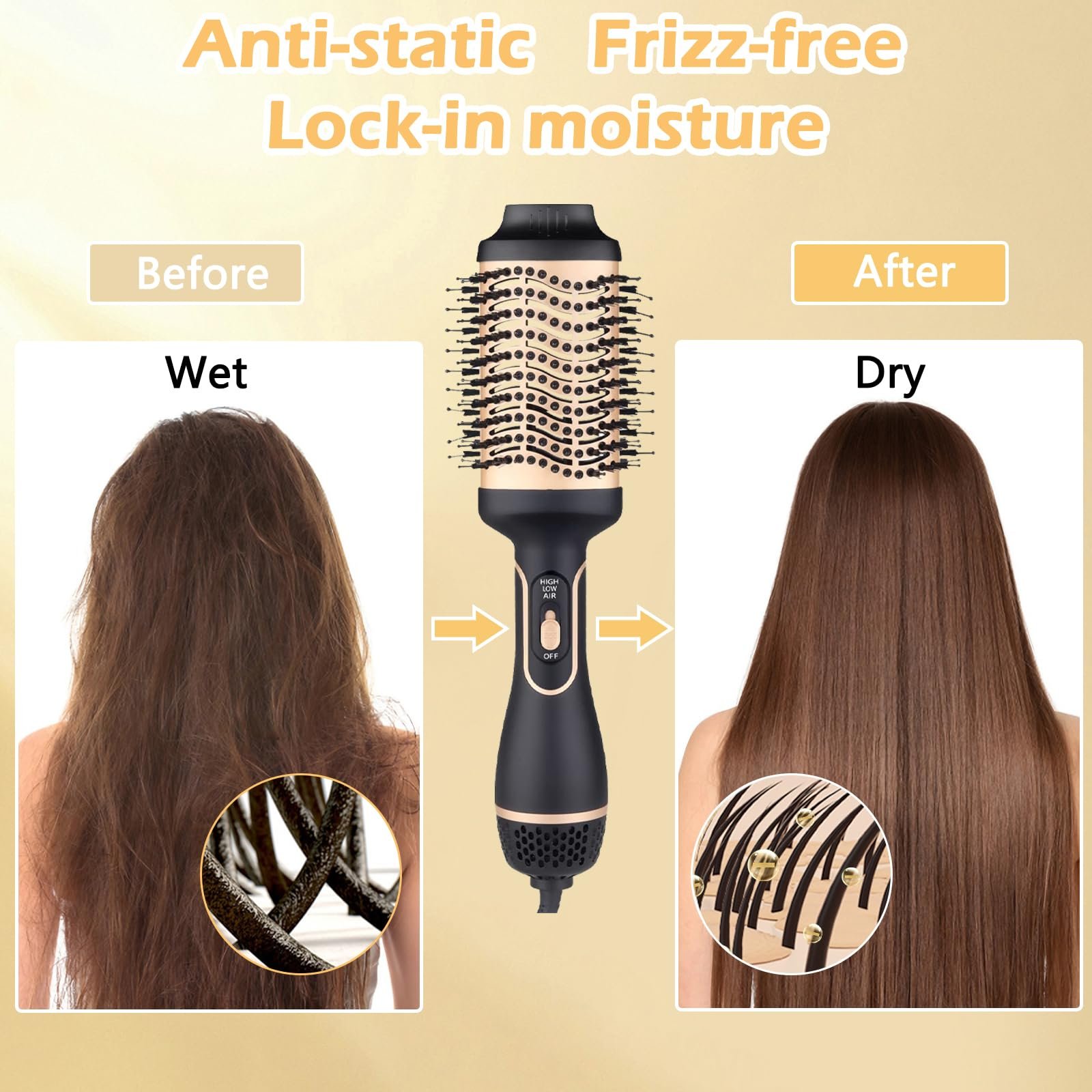 Фен-щітка Bizcasa Ionic Professional 4 в 1 100+ Million Negative Ions Gold, фото №5 Фен-щітка Bizcasa Ionic Professional 4 в 1 100+ Million Negative Ions Gold, фото №5