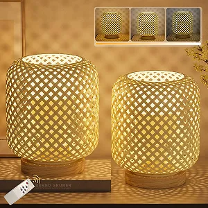 Настільна лампа Klighten 2 шт. Dimmable Rattan Bamboo Wood Wireless Battery 5500 mAh 7 Вт - Фото 1