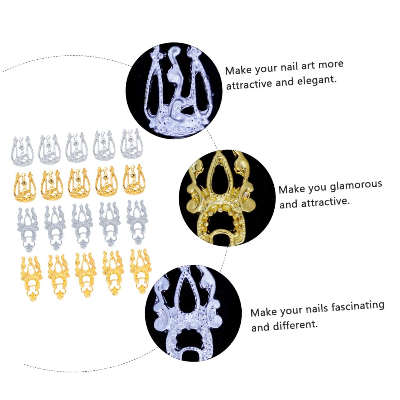 Украшение для ногтей VALICLUD, 20 шт., золото, серебро, винтажный стиль, полые тисненые сплавные шармы для DIY маникюра и стильного дизайна ногтей, фото №6 Украшение для ногтей VALICLUD, 20 шт., золото, серебро, винтажный стиль, полые тисненые сплавные шармы для DIY маникюра и стильного дизайна ногтей, фото №6