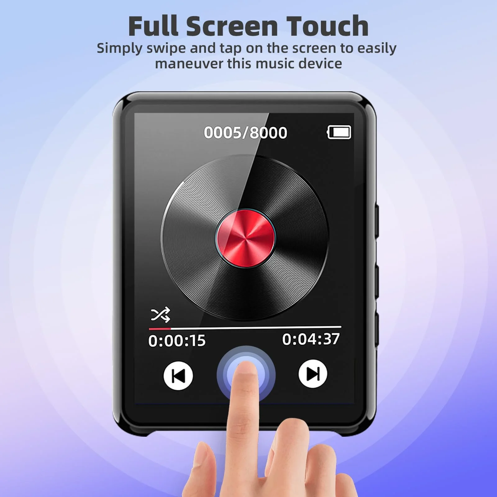 MP3 плеєр Cetoon 128GB з Bluetooth, портативний, цифровий, з динаміком, 2.4" Full Touch Screen, HiFi звук, FM-радіо, диктофон, дротові навушники в комплекті, для бігу, спортзалу, фото №6