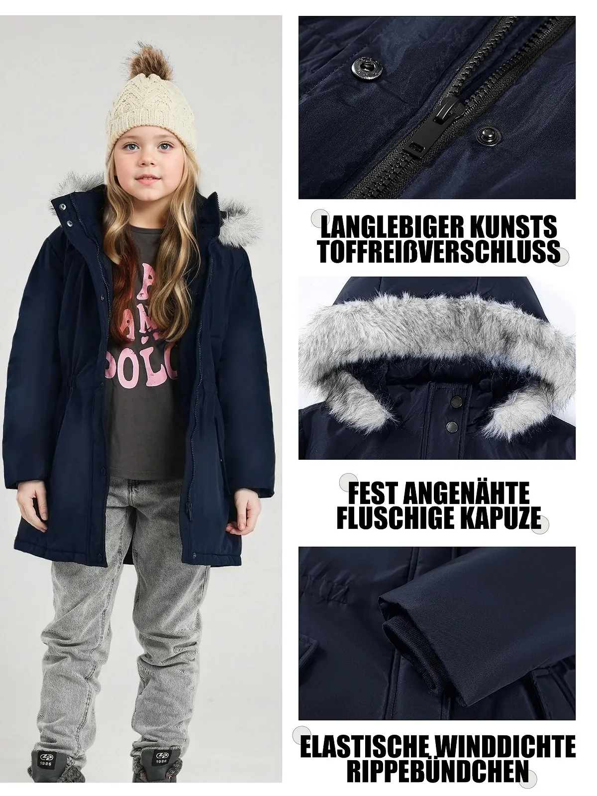 Зимове пальто для дівчат MAOO Garden, з хутряним капюшоном, фото №5