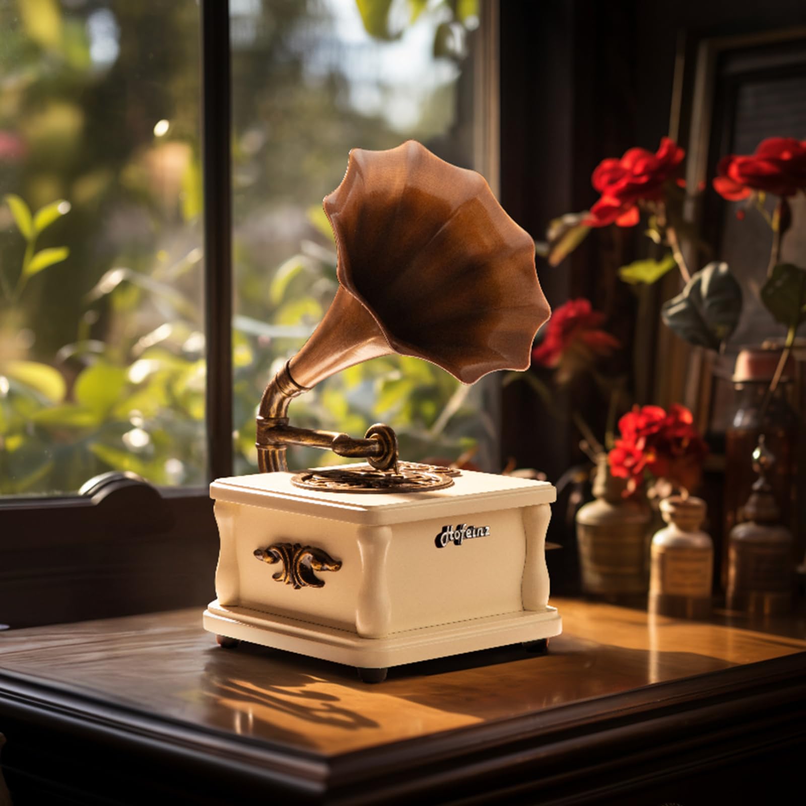 Портативна колонка Eikosch Bluetooth Phonograph Mini Вбудована батарея, Bluetooth 5.0, AUX/USB Білий, фото №4