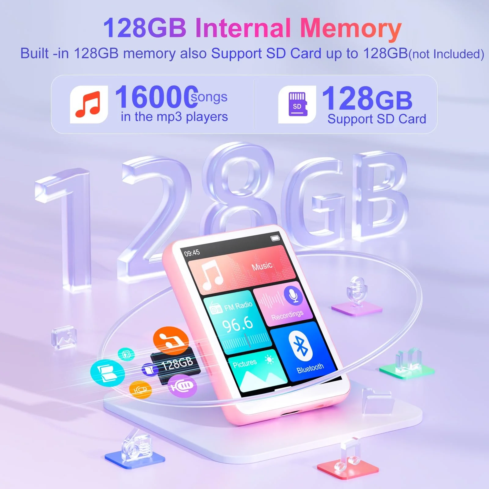 MP3-плеер Oilsky M1 128 ГБ Bluetooth 5.4 Розовый, фото №3