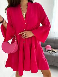 Женское короткое летнее платье из муслина CO65 цвет малиновый размер 42/46 - Фото 1