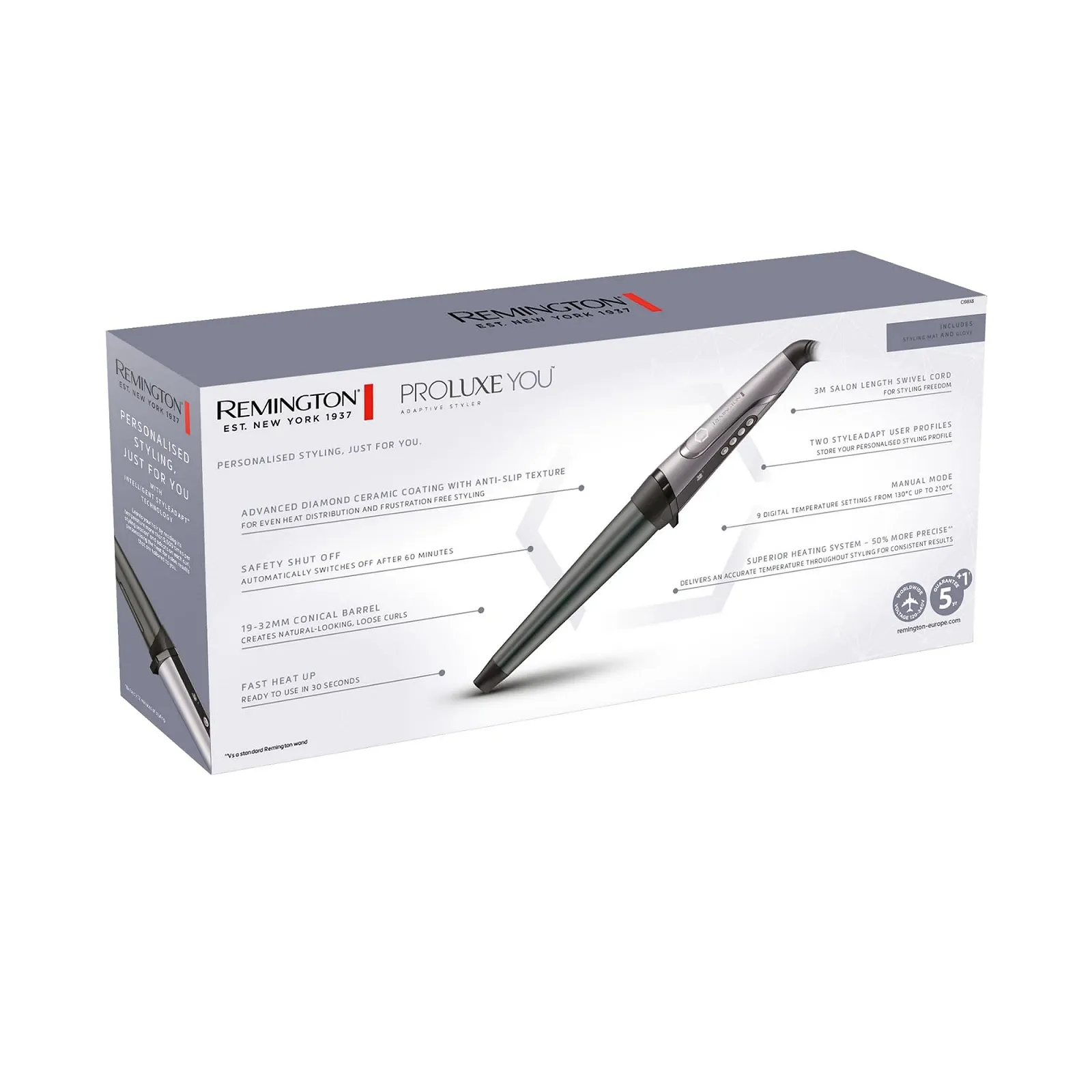 Плойка Remington PROluxe You CI98X8 конусная 19-32 мм StyleAdapt Diamond Ceramic 130-210°, фото №12