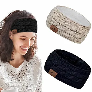 Купити В'язана Пов'язка на Голову Жіноча Зимова Чорний + Бежевий - Фото 1 В'язана Пов'язка на Голову Жіноча Зимова Чорний + Бежевий - Фото 1