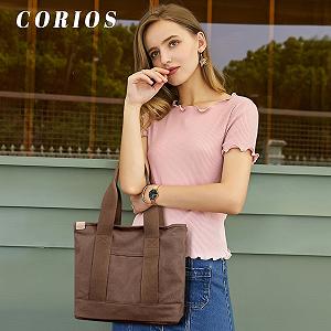 Сумка-тоут жіноча CORIOS, полотняна, велика, багатофункціональна, через плече, повсякденна, темно-коричнева synthetic.ua - Фото 1