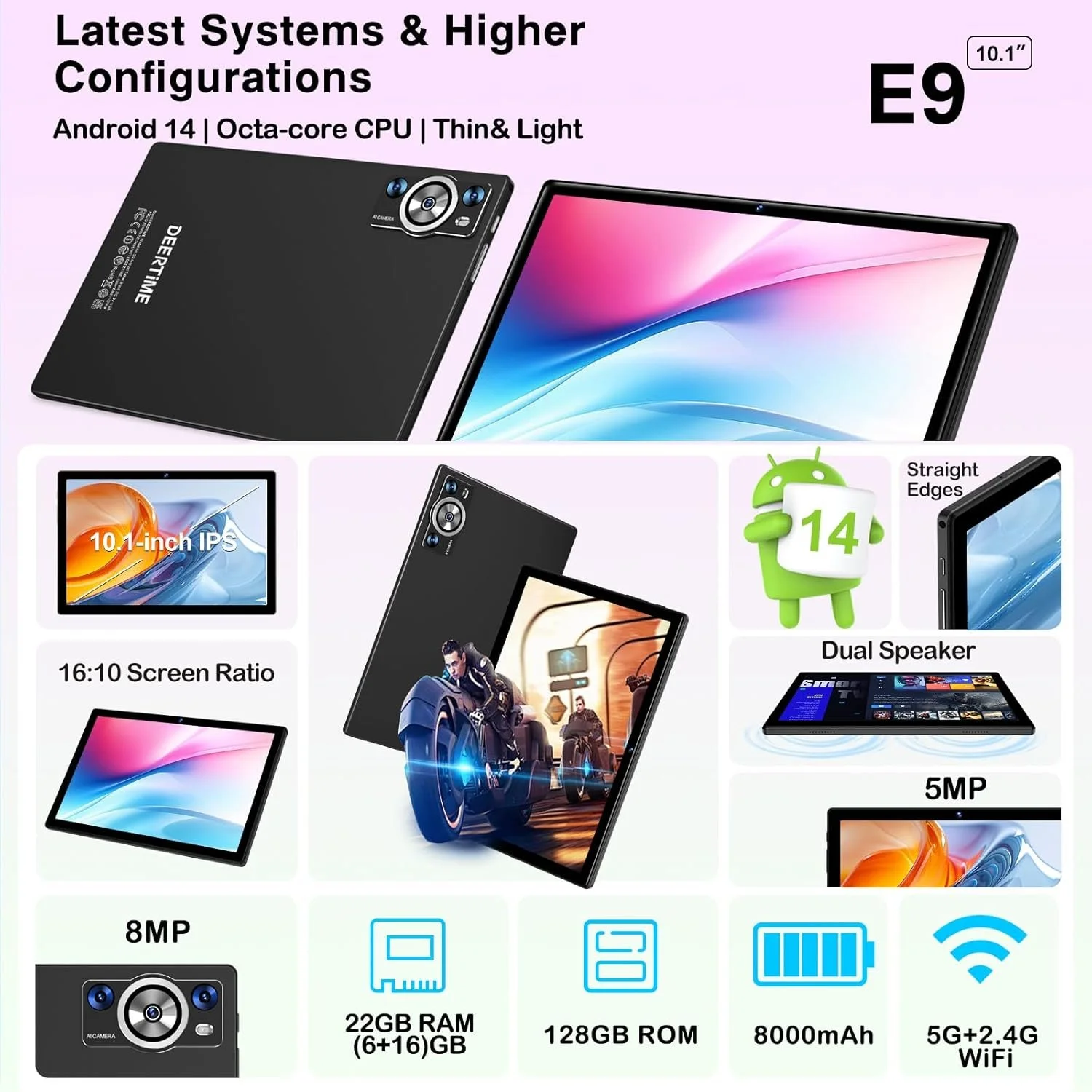 Планшет 10.1" DEERTIME E9 6+16/128Gb Android 14 8000 mAh Черный, фото №5