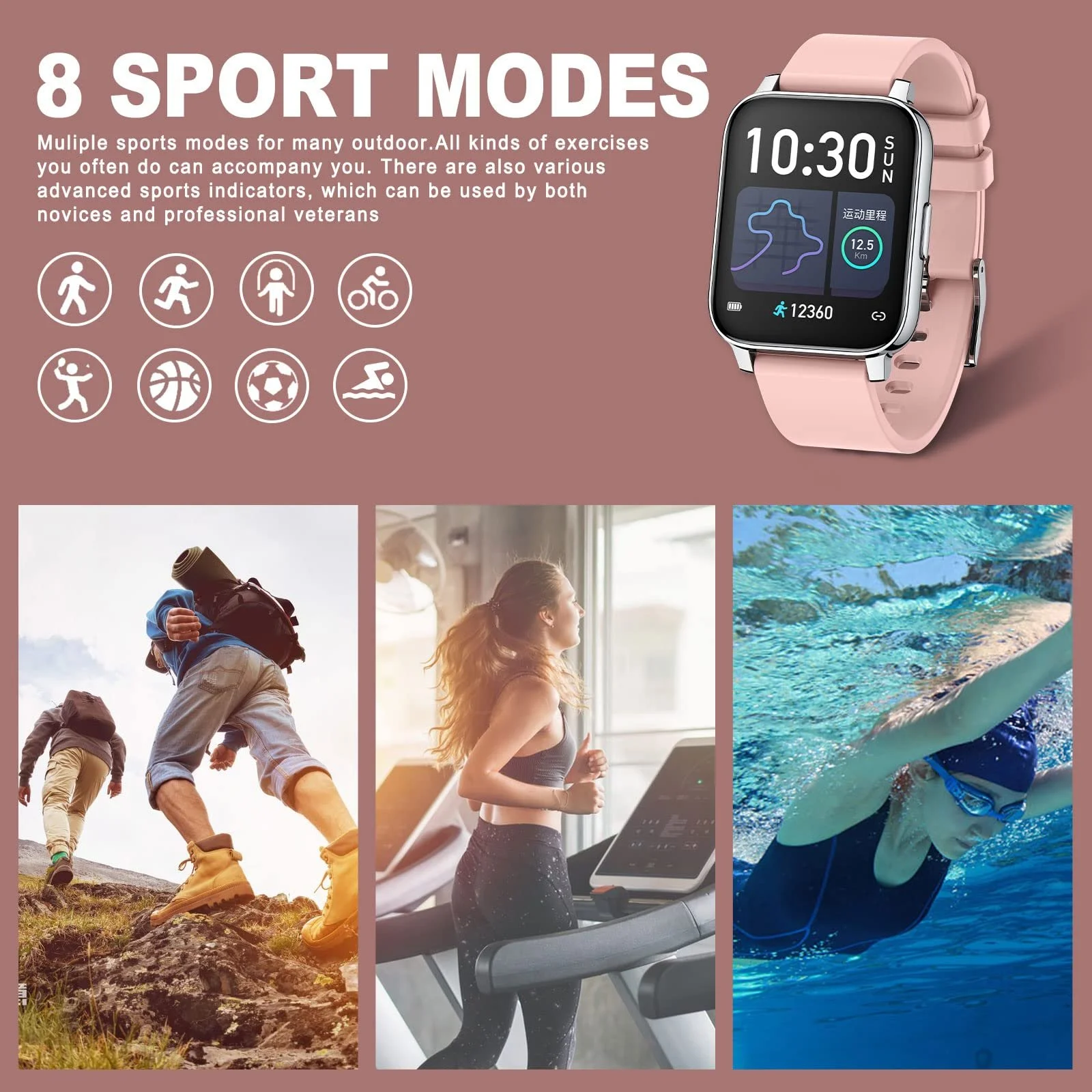 Розумний годинник SUPBRO 1.69 Inch HD Повністю сенсорний екран, IP67 водонепроникний, фото №2