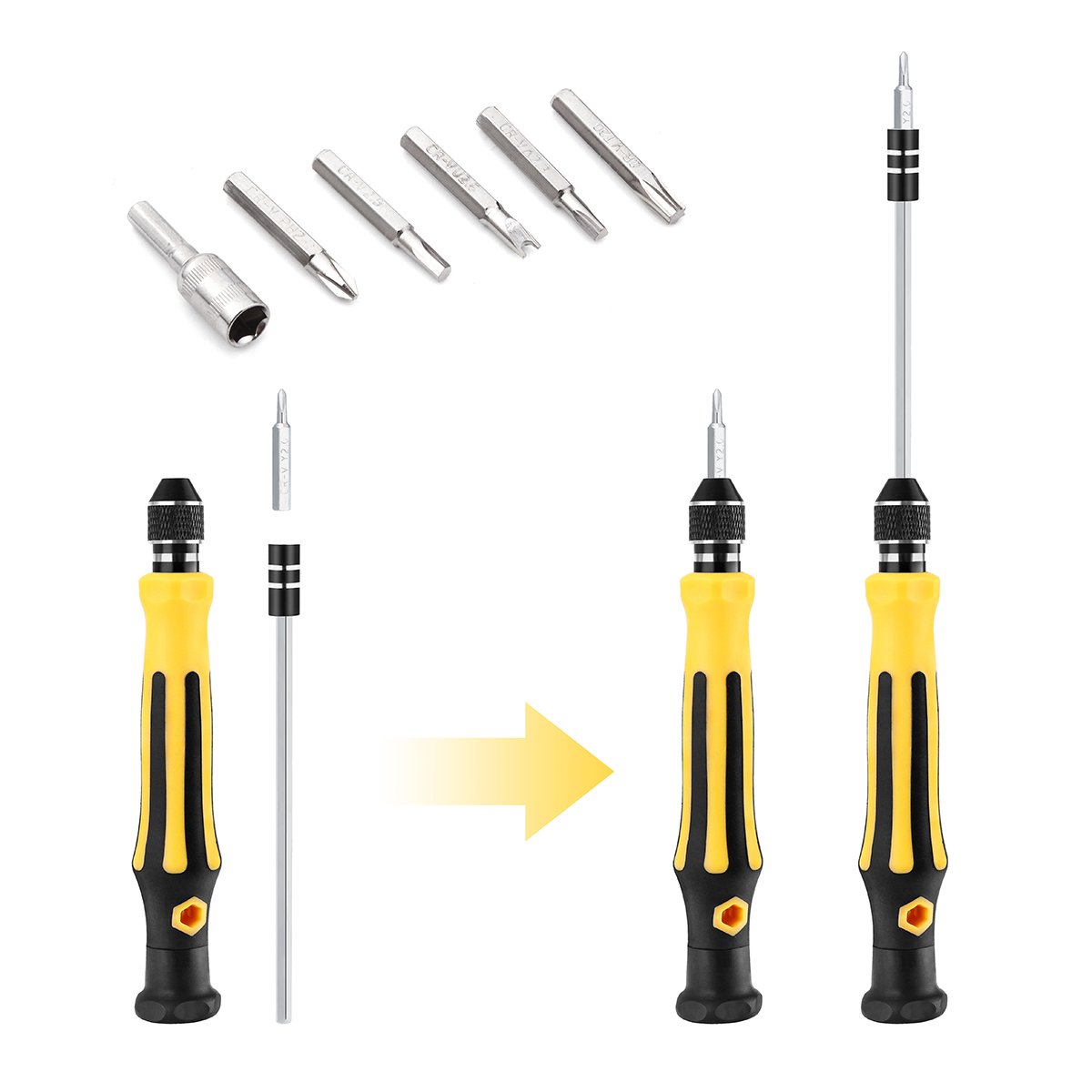Набор отвёрток VCOO Mini Torx с битами 45 в 1 с пинцетом и удлинителем, фото №2