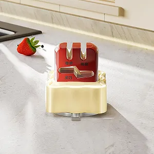 Точилка для кухонних ножів та ножиць ручна з вакуумною присоскою та захистом від ковзання 3-ступенева synthetic.ua - Фото 1