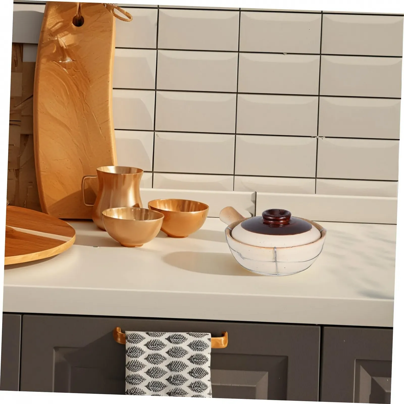 Глиняний горщик Traditional Chinese з однією ручкою та залізним дротом для супів та рагу, фото №5