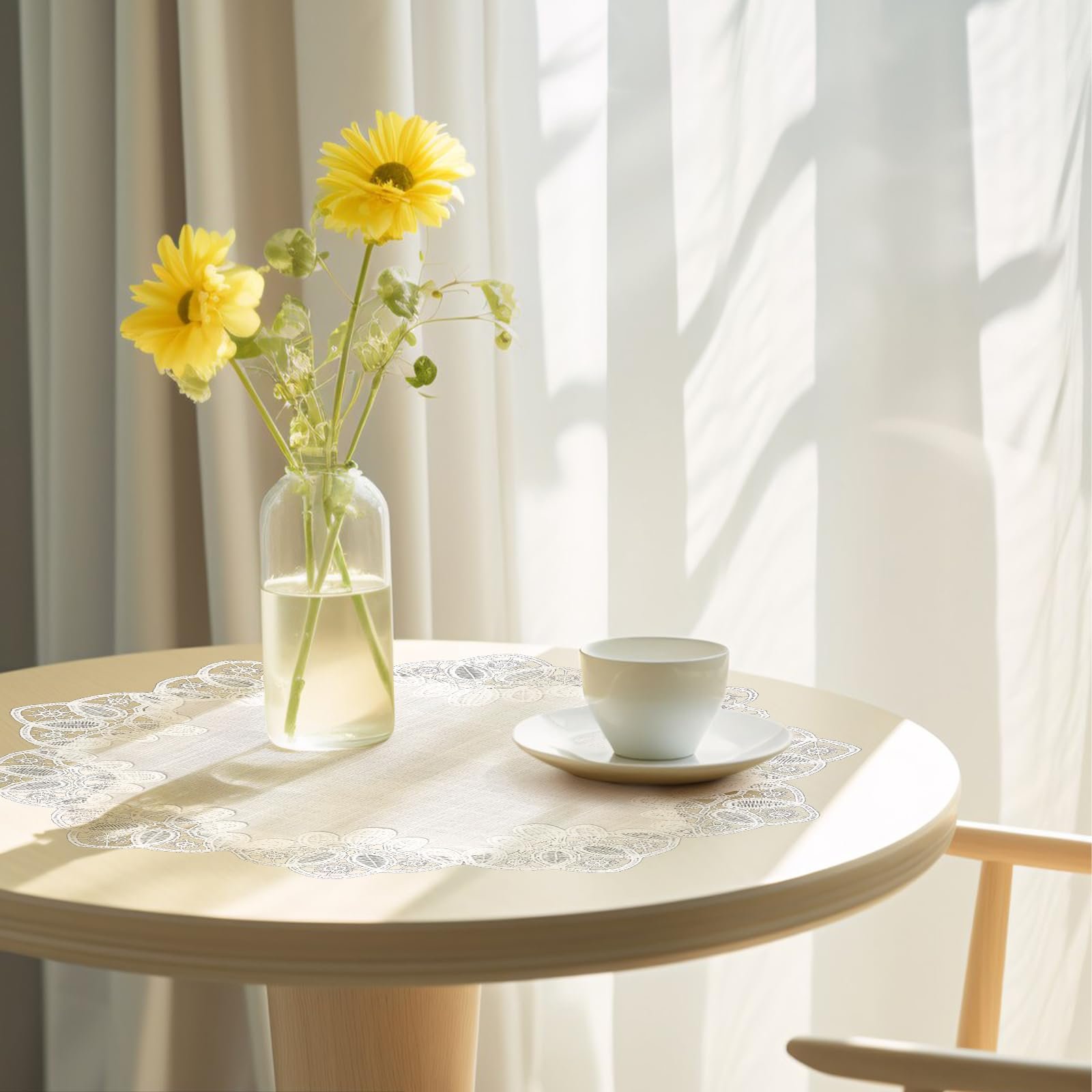 Скатертина-серветка Round Linen Doilies кругла 24x24 дюйми (60x60 см) White, фото №5