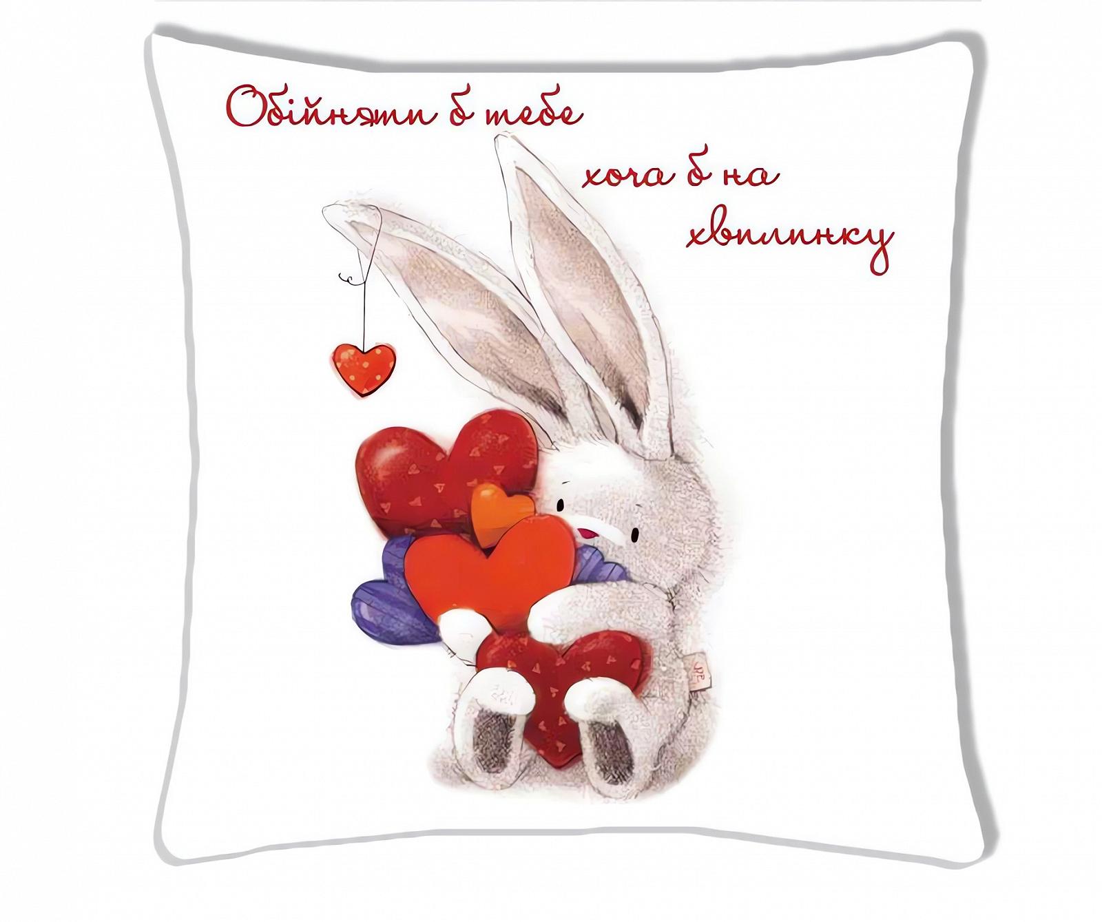 Подушка з друком Подушковик обійматиме тебе 32х32 см Білий hub_e6etef, фото №1