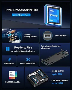 Міні ПК GEEKOM Air12 Lite / Intel N100 / RAM 8GB / SSD 256GB / 1 x HDMI / LAN / Wi-Fi 5 / Bluetooth 5.1 / Windows 11 Pro / Чорний synthetic.ua - Фото 1