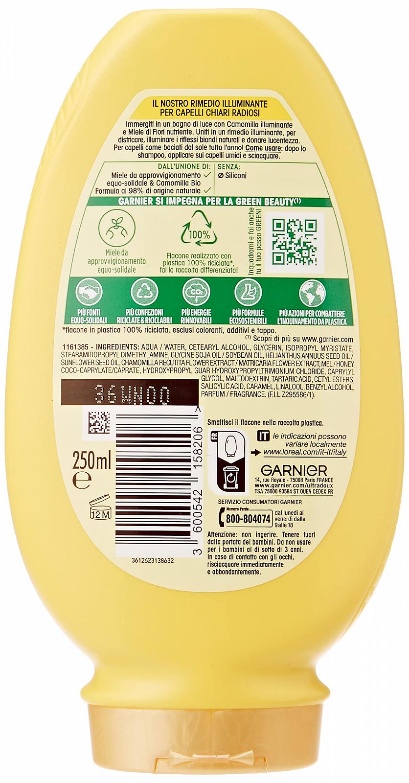 Бальзам Garnier Camomilla e Miele для светлых волос 250 мл, фото №2 Бальзам Garnier Camomilla e Miele для светлых волос 250 мл, фото №2