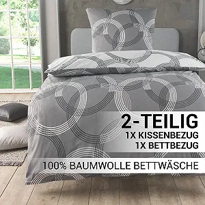 Постельное белье MALIKA 135 x 200 см 2 предмета узор в кружочки renforcé хлопок Серая synthetic.ua - Фото 1