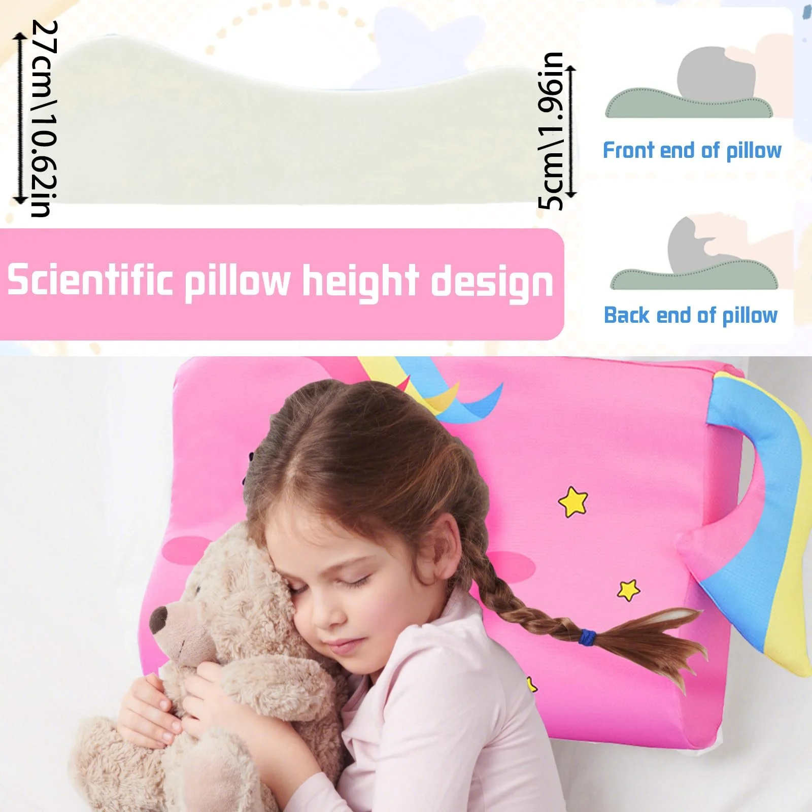 Подушка LUKIUP Schlummerkids Snooze Kids Дышащая Комфорт Пена с эффектом памяти 45 x 27 см (Unicorn), фото №4