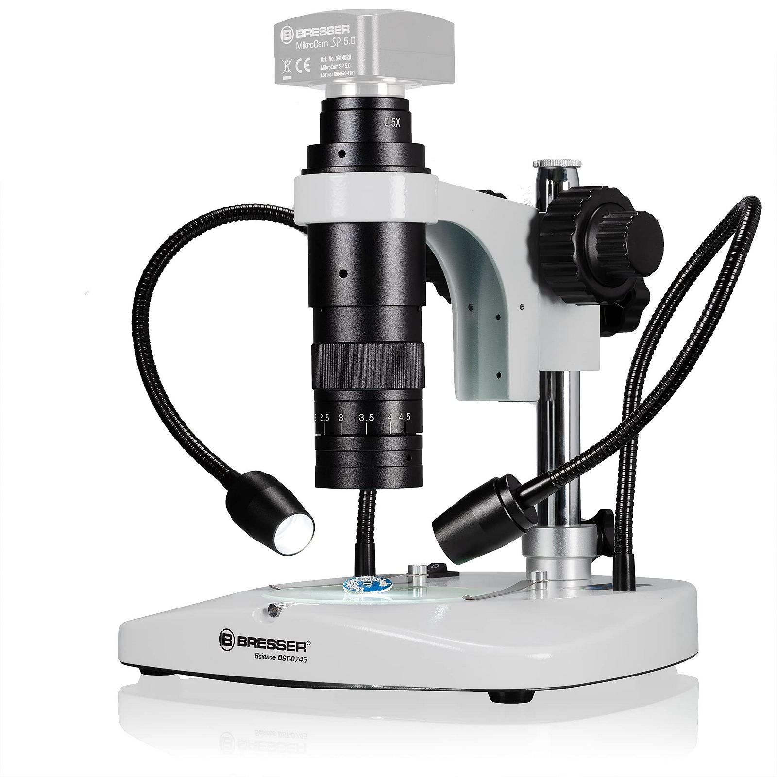 Микроскоп Bresser DST-0745 Zoom 0.7X–4.5X для цифрового микроскопа и ультрамакросъемки с C-Mount камерами до 1/2 дюйма с верхним и проходящим светом, белый, фото №1