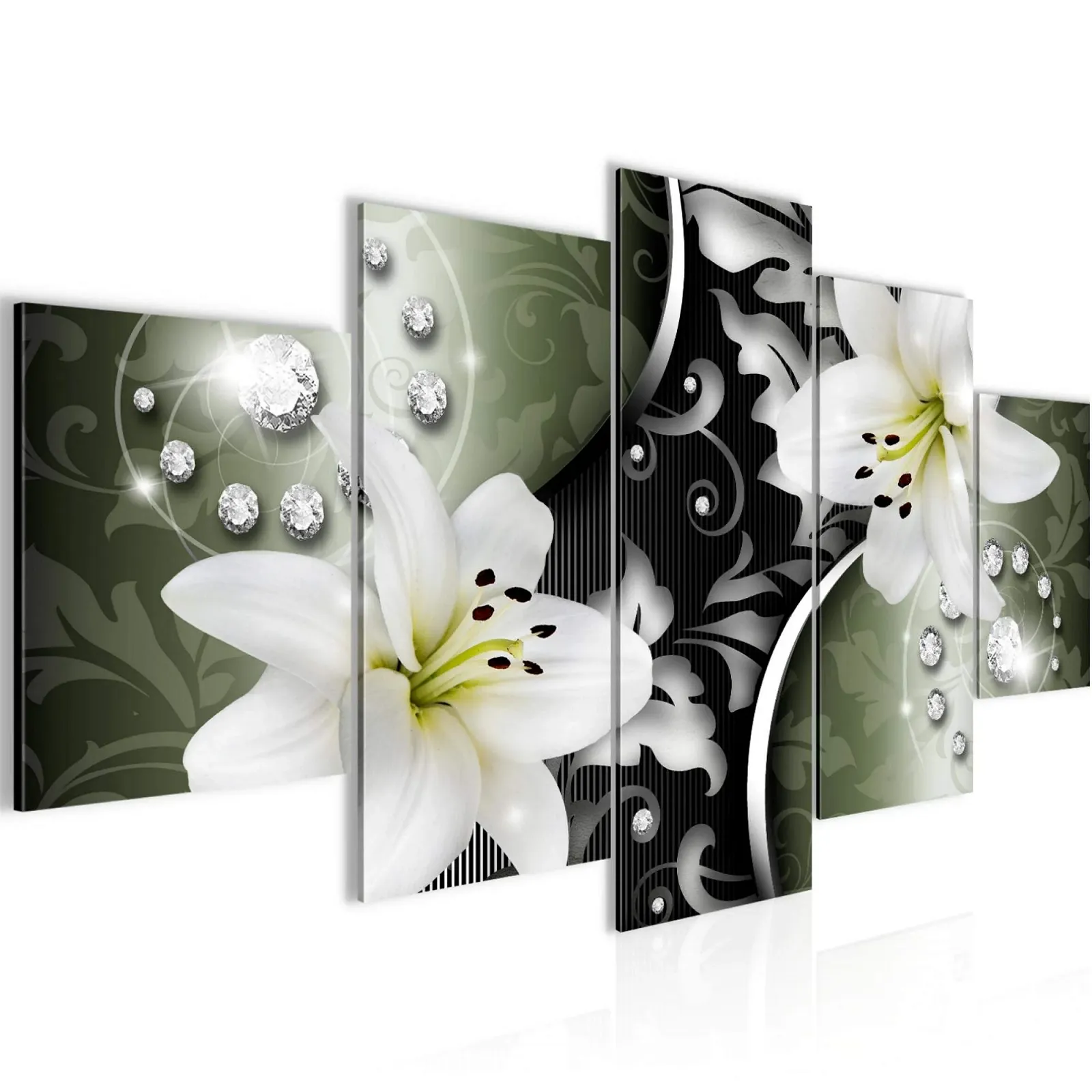 Картина на полотні Runa Art 208053b Лілії 5 частин Зелений/Чорний, фото №1