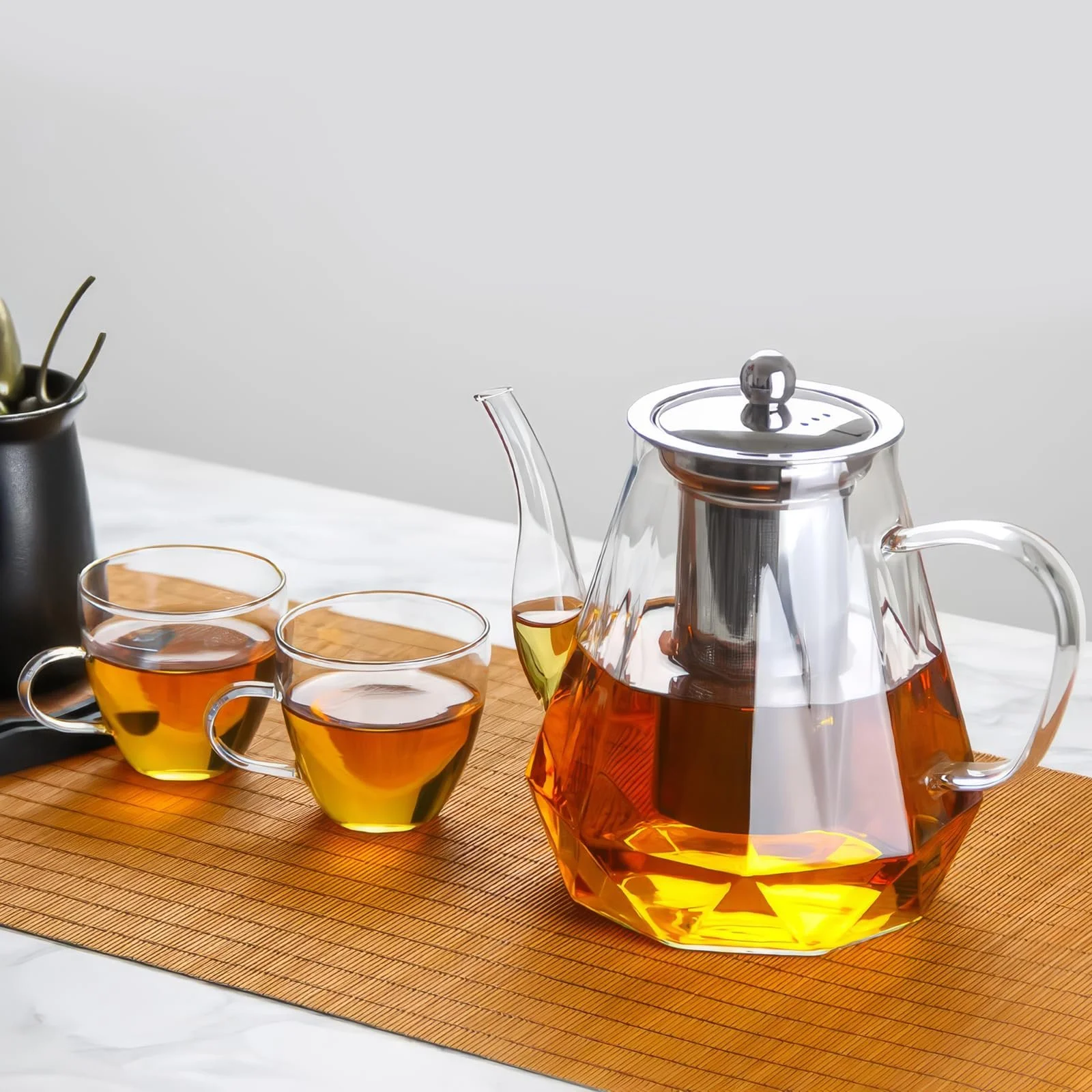 Чайник-заварник ZONJIE Скляний з ситечком для чаю, 1200 мл, великий, фото №8