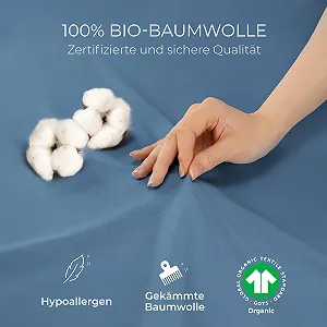 Простынь на резинке Dreamzie Premium 90 x 200 см - 100 x 200 см Синий, изготовлена из 100% органического хлопка джерси, 150 г/м synthetic.ua - Фото 1