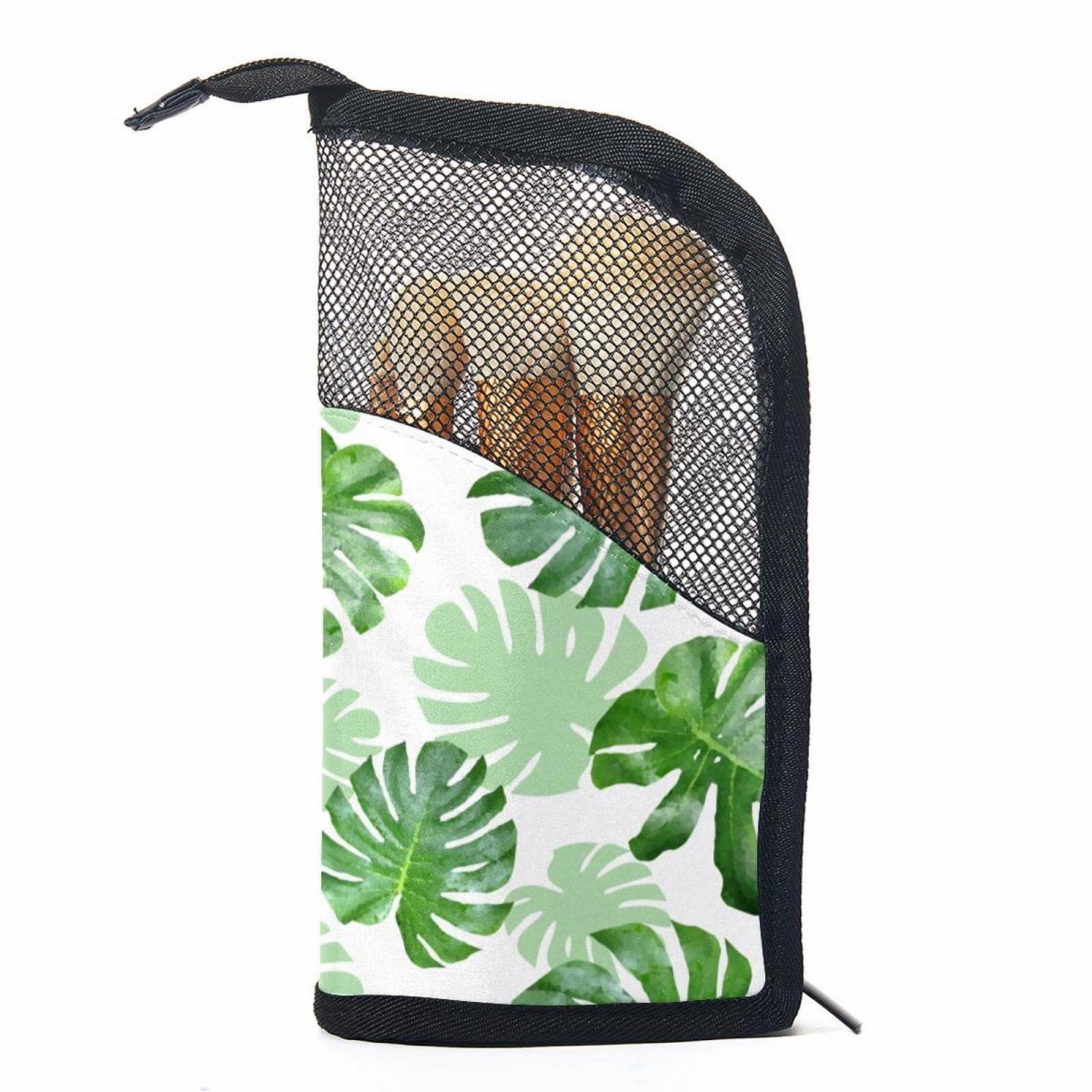 Набір кистей для макіяжу в органайзері Tropical Green Palm Leaves, 12 штук, фото №1