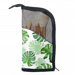 Набір кистей для макіяжу в органайзері Tropical Green Palm Leaves, 12 штук - Фото 1