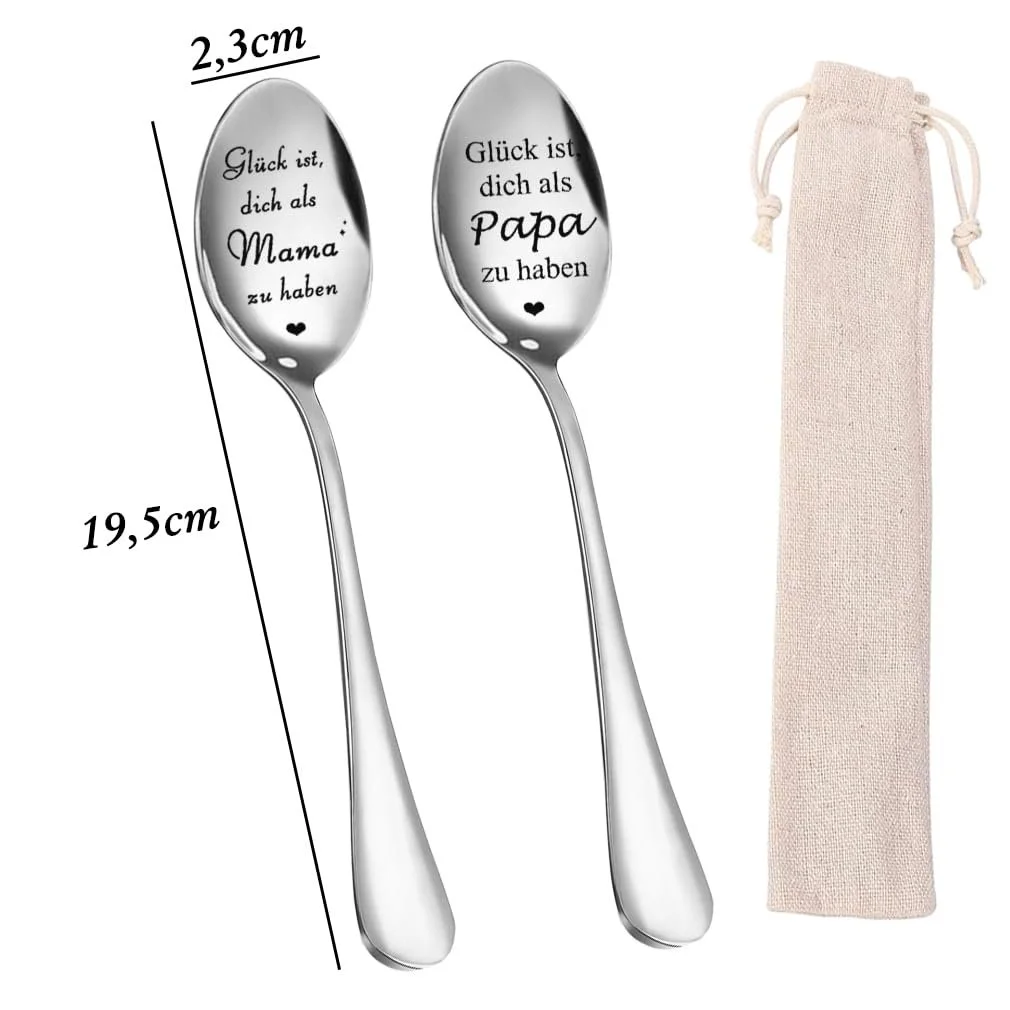 Ложка з нержавіючої сталі з гравіюванням для тата і мами, фото №2