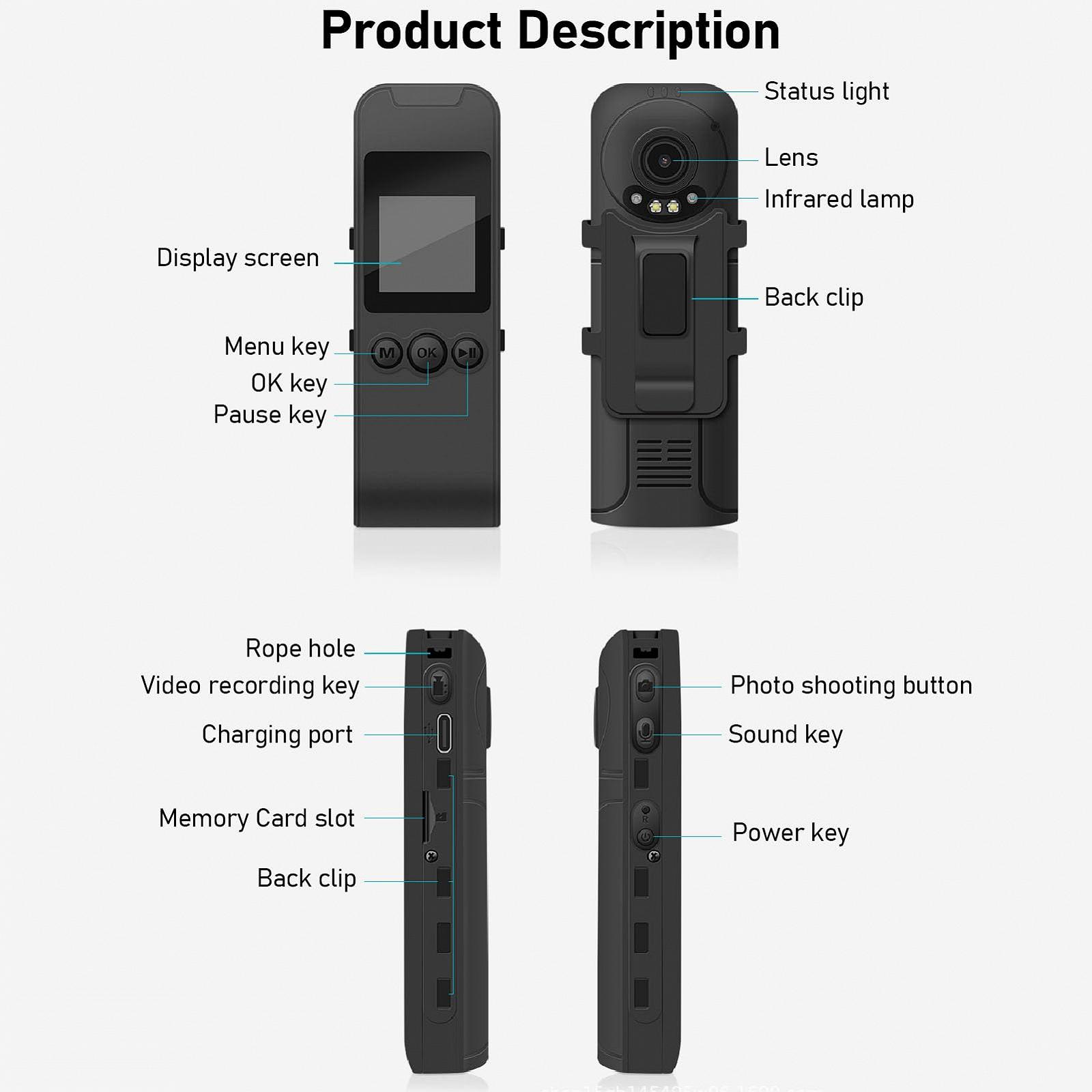 Екшн-камера ASHATA WiFi 1440P HD нічне бачення 120° 1.3-дюймовий LCD екран чорний, фото №6