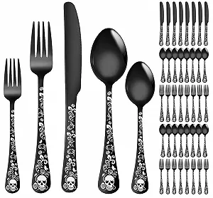 Набір столових приборів XIAOYU Halloween Skeleton, 40 предметів, чорний - Фото 1