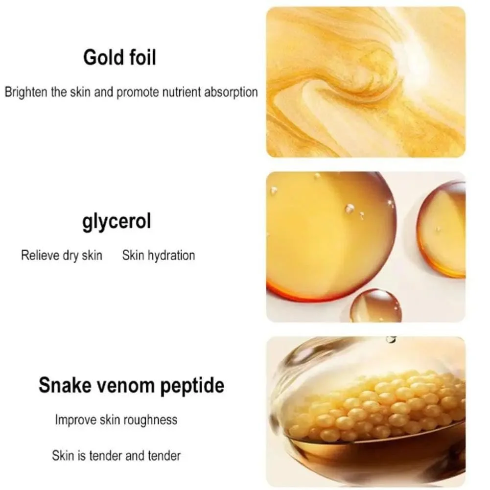 Маска Retinol Snake Venom Gold, пептидная коллагеновая маска-пленка для лица, золотые антивозрастные маски для безупречной кожи, против морщин и уменьшения мелких морщин, очищение от акне, минимизация пор, увлажнение, 100 г, фото №5