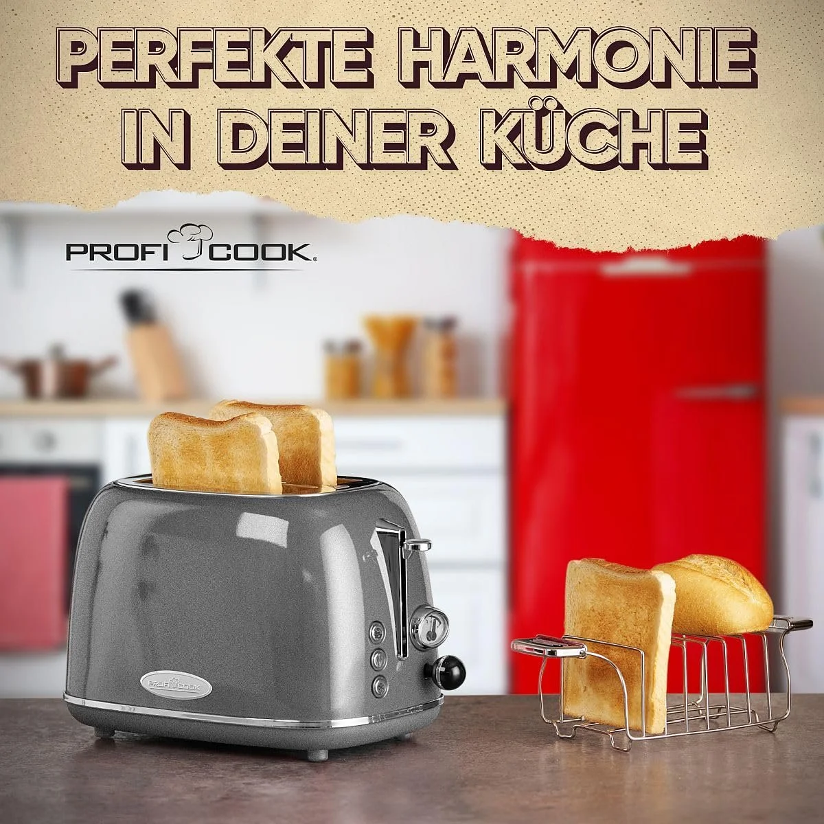 Тостер ProfiCook PC-TA 1193 2-Scane, в стилі ретро, корпус з нержавіючої сталі, насадка для булочок, регульоване підсмажування, функція центрування, висувний піддон для крихт, антрацит, фото №6