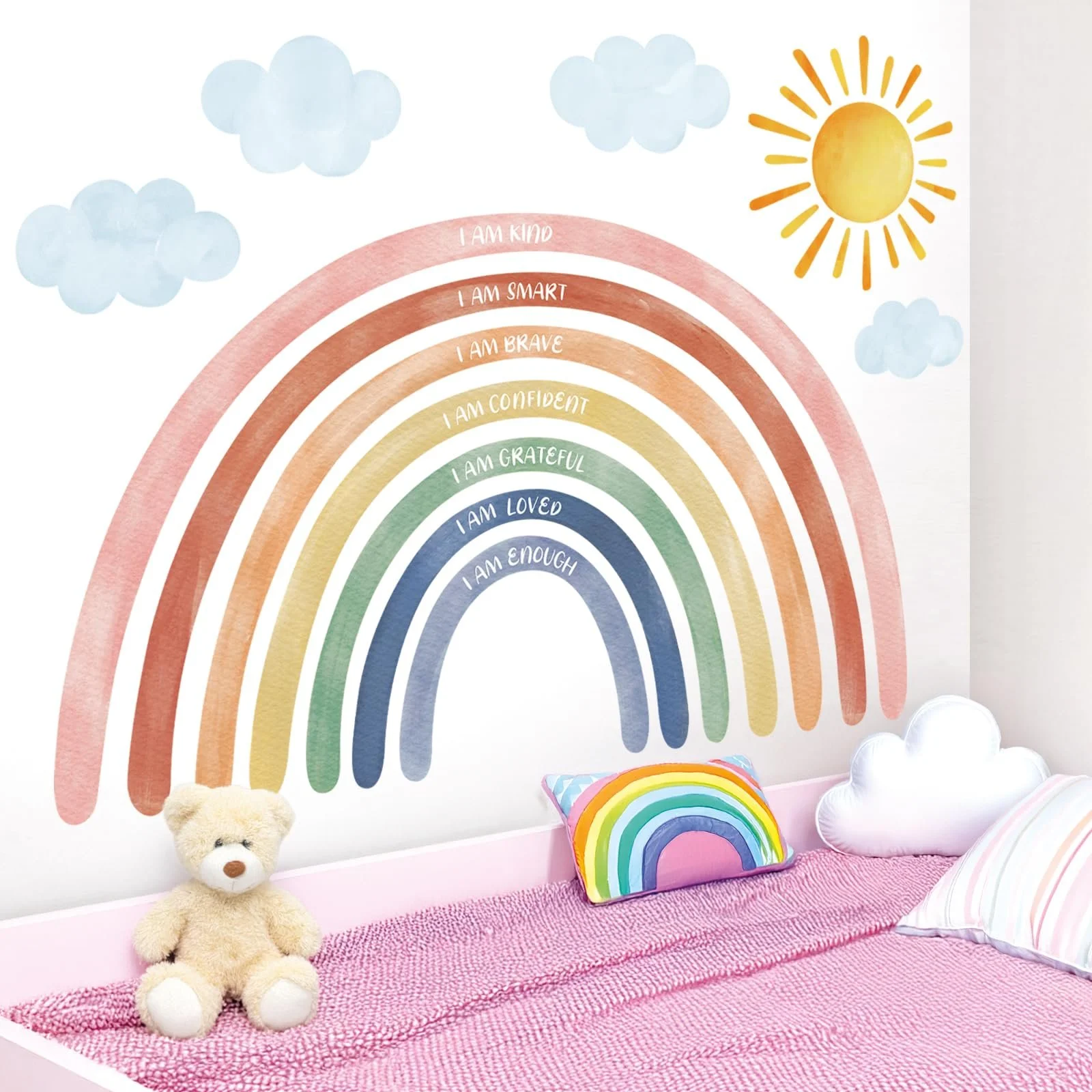 Наклейка на стену DECOWALL FH4-2432 Акварельная радуга и цитаты Большая Разноцветная, фото №3