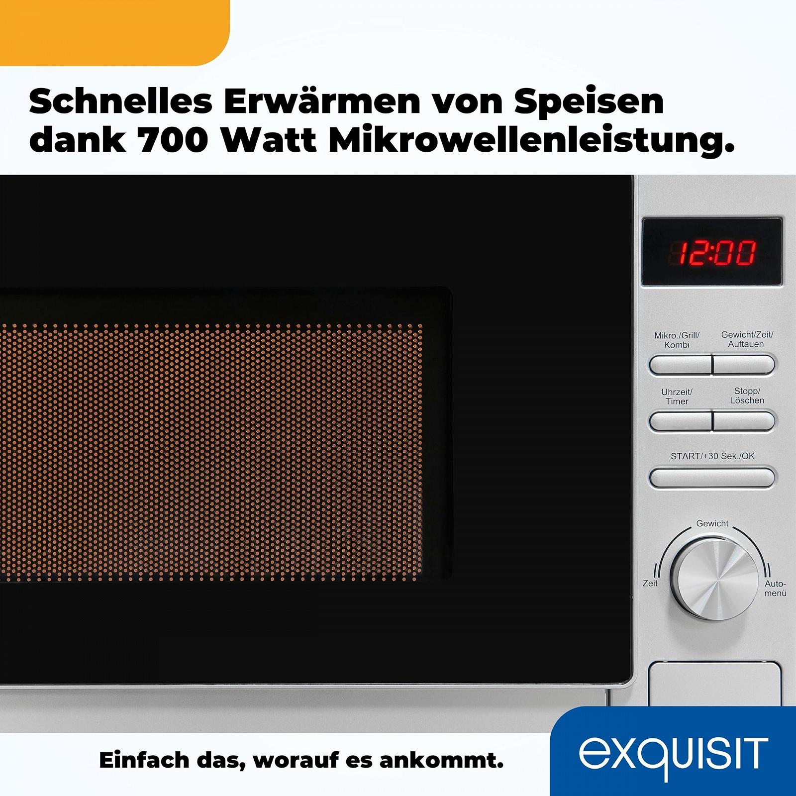 Микроволновая печь Exquisit MW2070-3GDI si 1000 Вт Таймер Быстрый старт Серебристая, фото №7 Микроволновая печь Exquisit MW2070-3GDI si 1000 Вт Таймер Быстрый старт Серебристая, фото №7