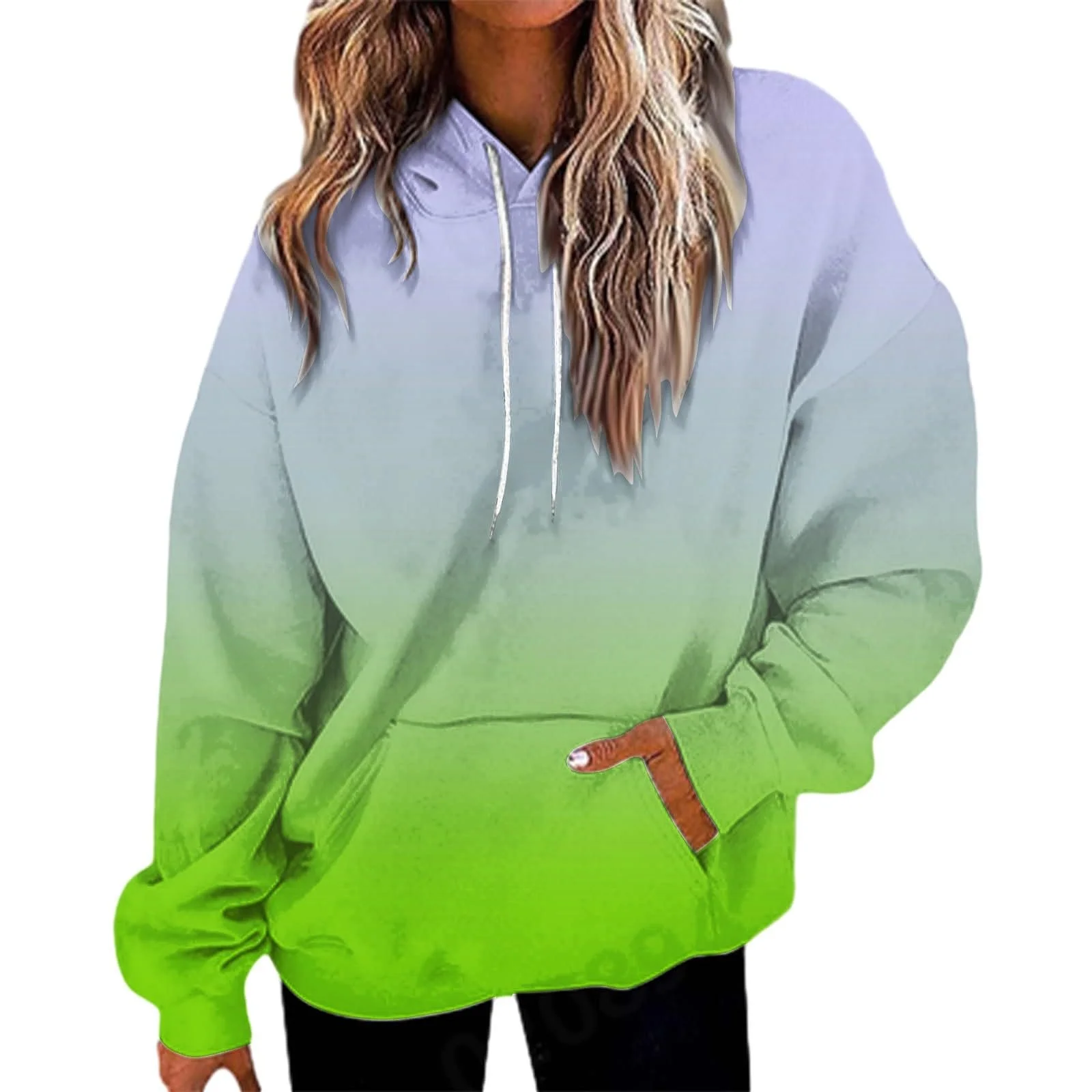 Женский Свитшот Générique с капюшоном, градиентный пуловер со шнурком и карманами, осенне-зимний топ с длинными рукавами, спортивная футболка, фото №1 Женский Свитшот Générique с капюшоном, градиентный пуловер со шнурком и карманами, осенне-зимний топ с длинными рукавами, спортивная футболка, фото №1